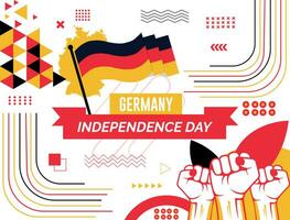 GERMANY national day banner with map, flag colors theme background and geometric abstract retro modern colorfull design with raised hands or fists. vector