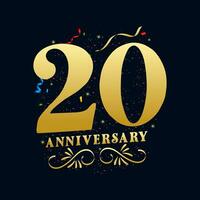 20 Anniversary luxurious Golden color 20 Years Anniversary Celebration Logo Design Template vector