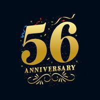 56 Anniversary luxurious Golden color 56 Years Anniversary Celebration Logo Design Template vector