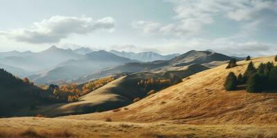 generativo ai, otoño estético paisaje panorama, apagado neutral colores. foto