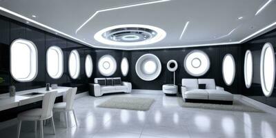 foto realista interior interior futurista concepto para antecedentes creado con ai generativo