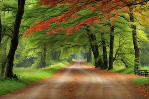 Scenic roadway landscape in the countryside forest created with ai generative photo