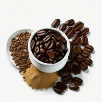 Coffee Beans in a White Bowl on a White Background, AI Generated photo