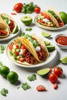 Tasty Tacos on White Background, AI Generated photo