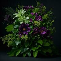 Beautiful bouquet of flowers on black background. Studio shot. Generative AI photo