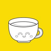 linda taza de café bebida desayuno menú planificador dibujos animados digital sello contorno vector