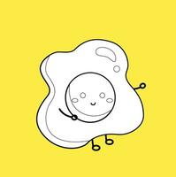 Cute Sunny Side Egg Food Breakfast Menu Planner Cartoon Digital Stamp Outline vector