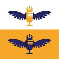 Flying mic Podcast logo design. vector