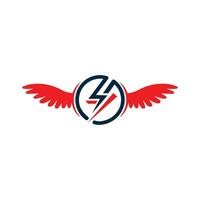 Lightning bolt with wings logo concept. vector