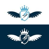 Lightning bolt with wings logo concept. vector