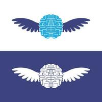 Technical brain with wings concept vector design.