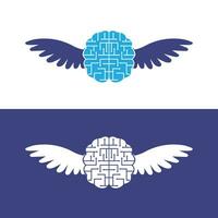 Technical brain with wings concept vector design.