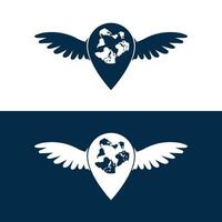 Map pin pointer with wings logo concept design. vector