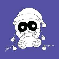 Cute Panda Christmas Winter Animal Cartoon Digital Stamp Outline vector