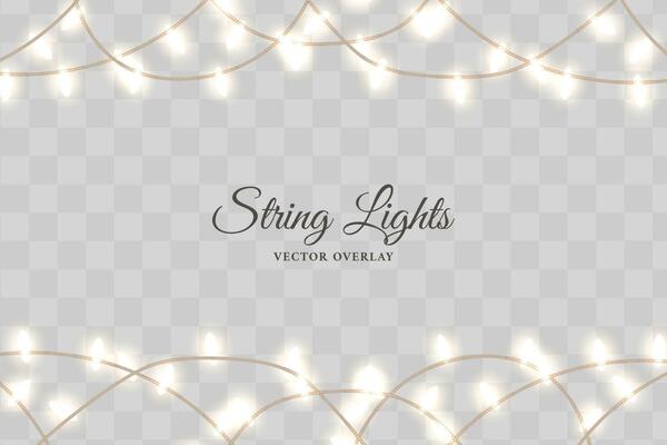 Twinkling fairy string lights overlay light background