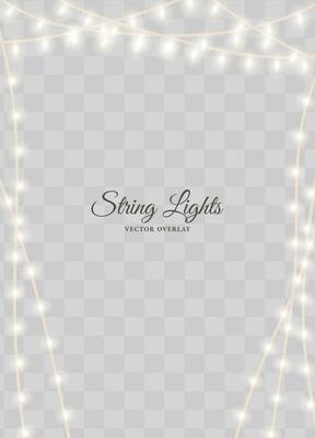 Twinkling fairy string lights overlay light background