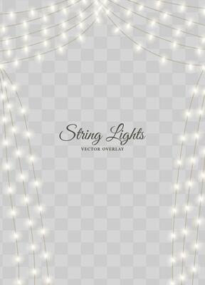 Twinkling fairy string lights overlay light background