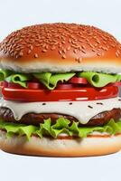 Double Hamburger with Cream Cheese on White Background, AI Generated photo