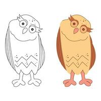 A small set with owls. Black and white and color clipart vector illustration.