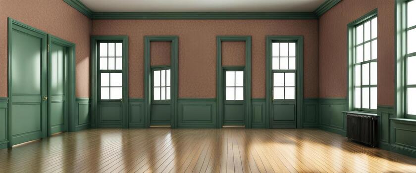 Photorealistic Empty Room Horizontal Anamorphic Display For Background Created With Generative AI Technology photo