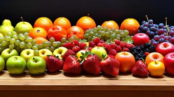 Fresco frutas clasificado mezcla frutas vistoso antecedentes. ai generativo foto