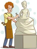 vector Illustration of a Man Sculpting a Statue of a Woman