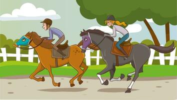 Horse riders. Vector illustration of a group of young people riding horses.