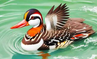 Beautiful mandarin ducks in nature.ai generated photo