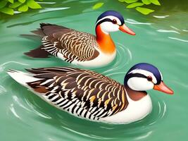 Beautiful mandarin ducks in nature.ai generated photo