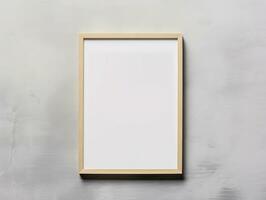 Blank wooden photo frame mockup on light background. 3D rendering. AI generated