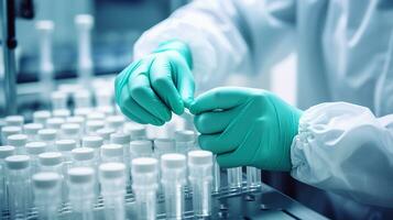 Scientist working in the laboratory. Close-up of hands. AI generated. photo