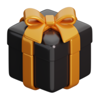 Black gold premium gift isolated. Black Friday Shopping Concept. 3D render illustration. png