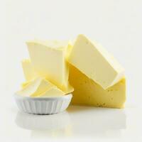 Butter on a cutting board on a white background. Generative AI photo