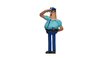 3D illustration. Great Police 3D Cartoon Character. The police stood at attention and raised his hand in salute. The police showed his handsome expression. 3D Cartoon Character png