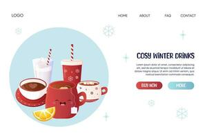 web banner, concept for lending, website, winter, warm drinks. vector