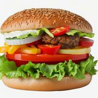 Vegetable Burger on White Background, Delicious Plant-Based Meal, AI Generated photo