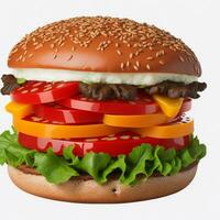 Vegetable Burger on White Background, Delicious Plant-Based Meal, AI Generated photo