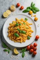 Pasta on White Background, AI Generated photo