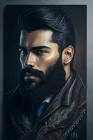 Portrait of a Handsome Young Man with a Stylish Beard and Mustache. Men's Beauty and Fashion, AI Generated photo