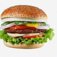 Vegetable Burger on White Background, Delicious Plant-Based Meal, AI Generated photo