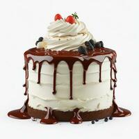 Overflowing Creamy Cake on a Clean White Background, AI Generated photo