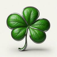 Shamrock Four Leaf Clover on White Background, AI Generated photo