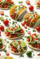 Tasty Tacos on White Background, AI Generated photo