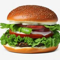 Vegetable Burger on White Background, Delicious Plant-Based Meal, AI Generated photo
