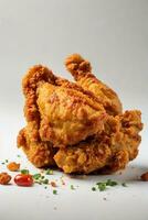 Fried Chicken Delight, Crispy and Golden on a White Background, AI Generated photo