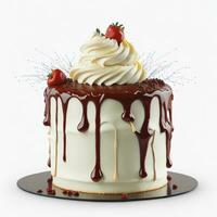 Overflowing Creamy Cake on a Clean White Background, AI Generated photo