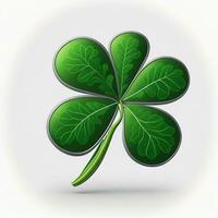 Shamrock Four Leaf Clover on White Background, AI Generated photo