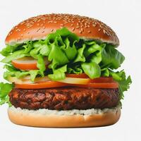 Vegetable Burger on White Background, Delicious Plant-Based Meal, AI Generated photo