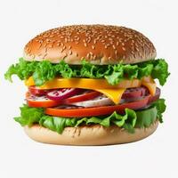 Vegetable Burger on White Background, Delicious Plant-Based Meal, AI Generated photo