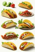 Tasty Tacos on White Background, AI Generated photo